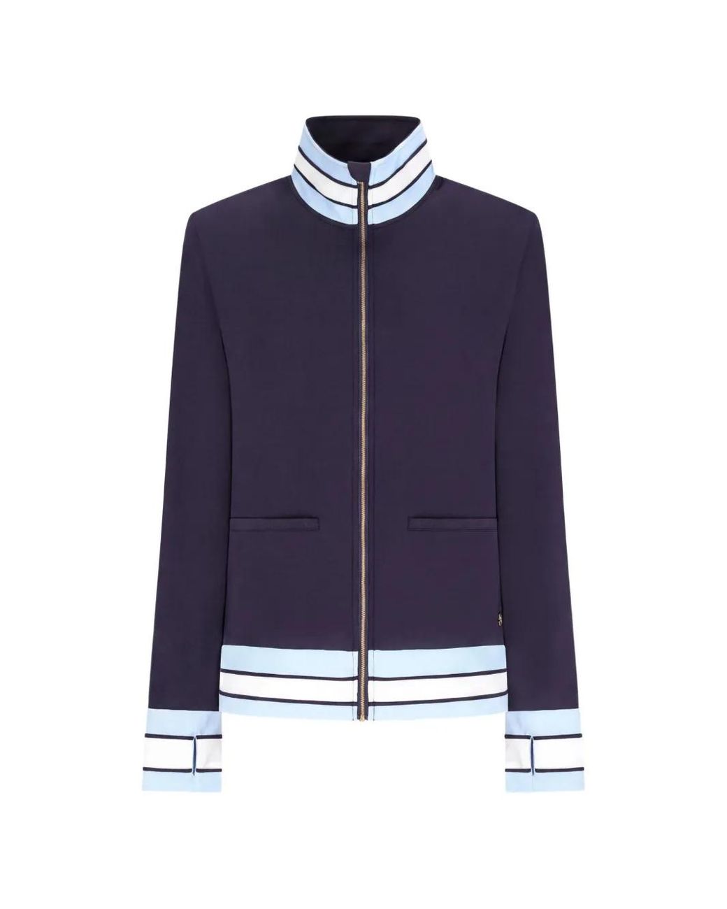HOUSE OF GRAVITY Blue Stripe-Trim Zip-Fastening Sweatshirt
