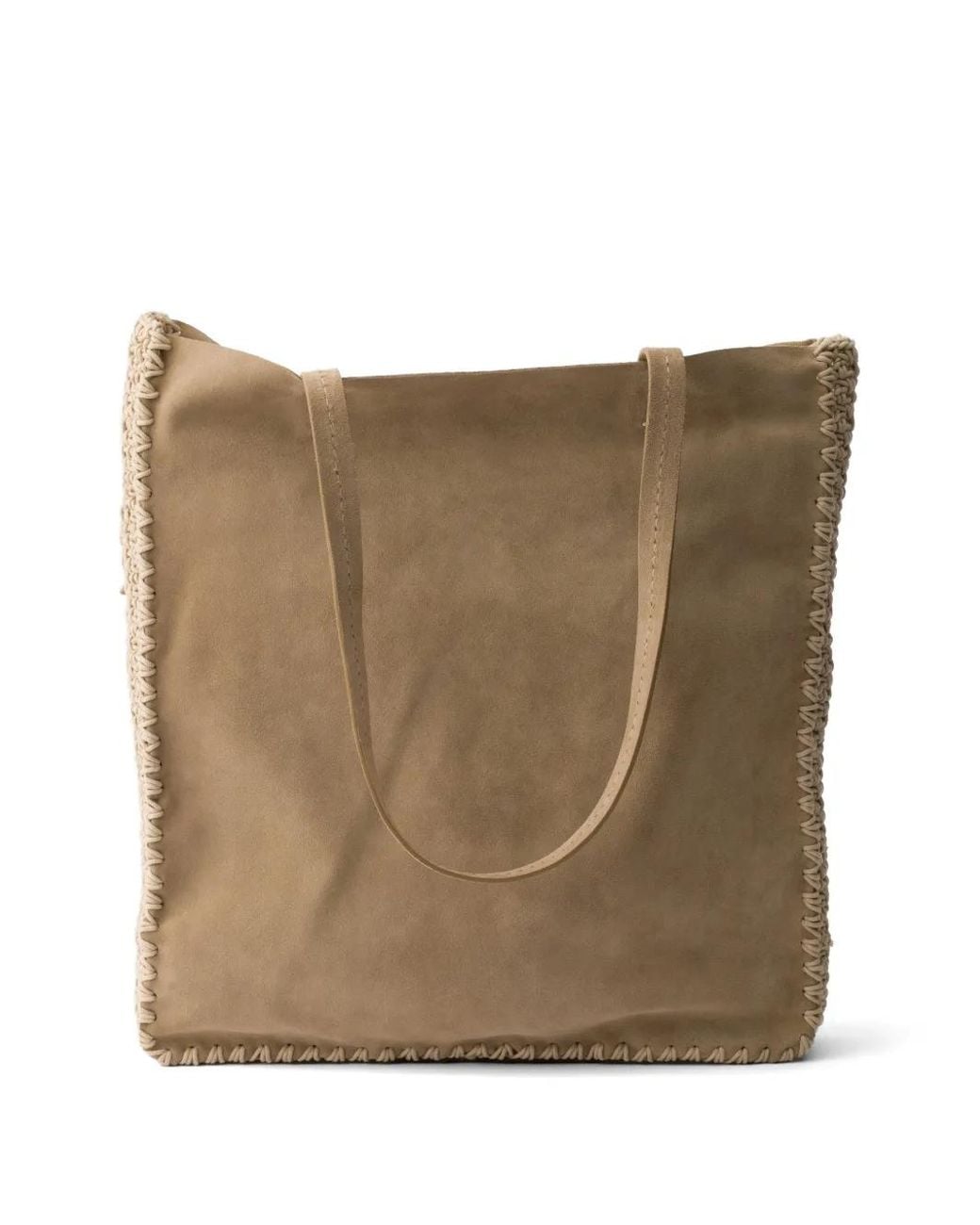 Prada Natural Large Suede And Crochet Tote Bag