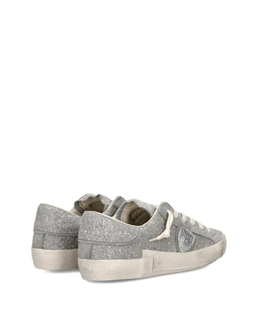 Philippe Model White Glitter-Effect Panelled Sneakers