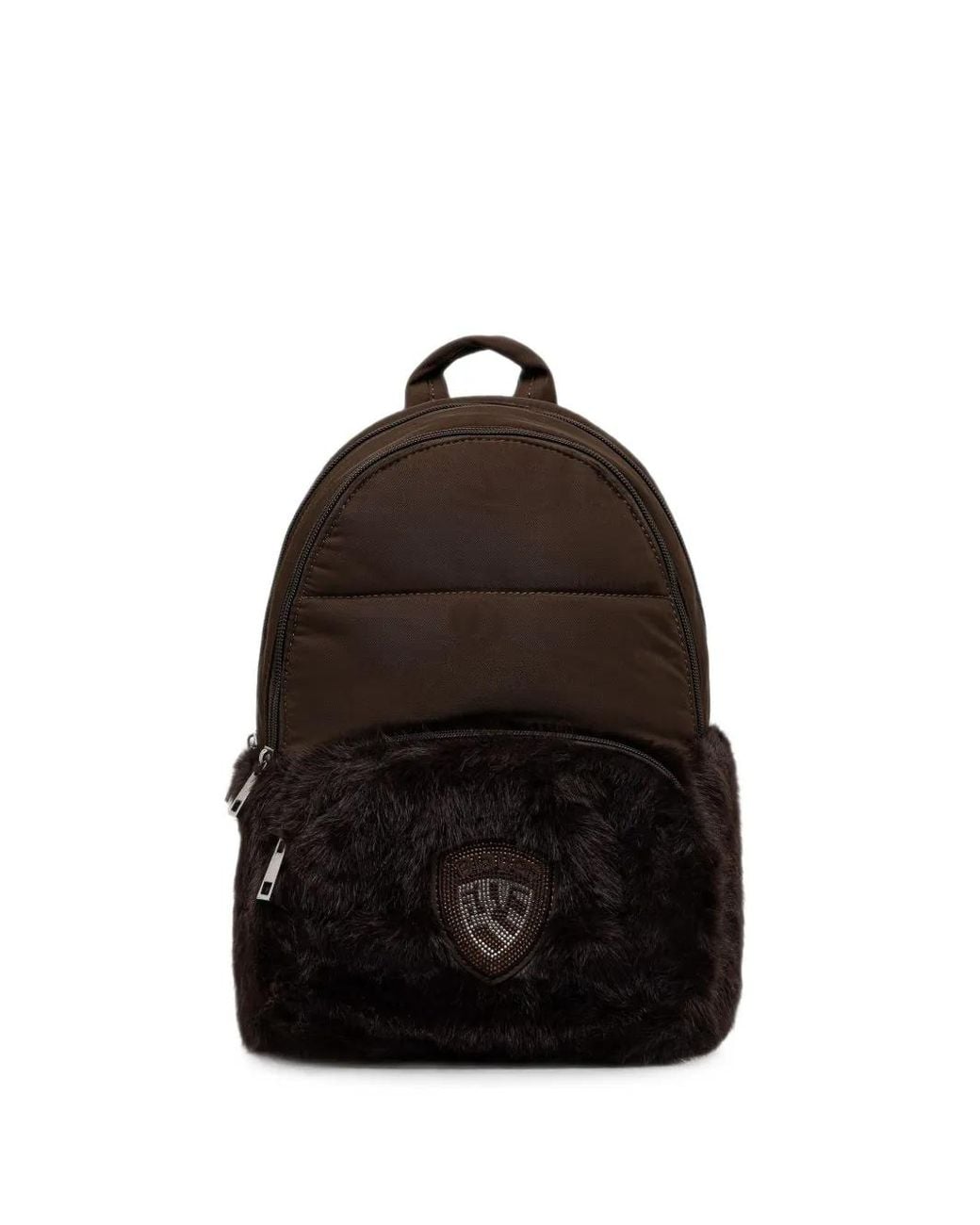 Blauer Black Faux-Fur Logo-Patch Backpack