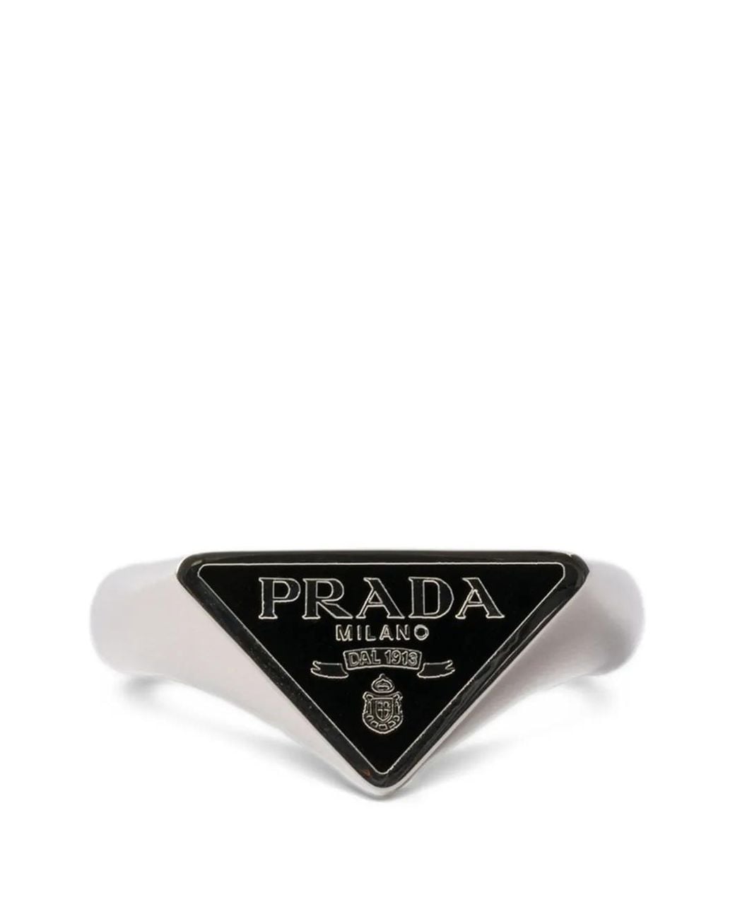 Prada Black Enameled Metal Ring for men
