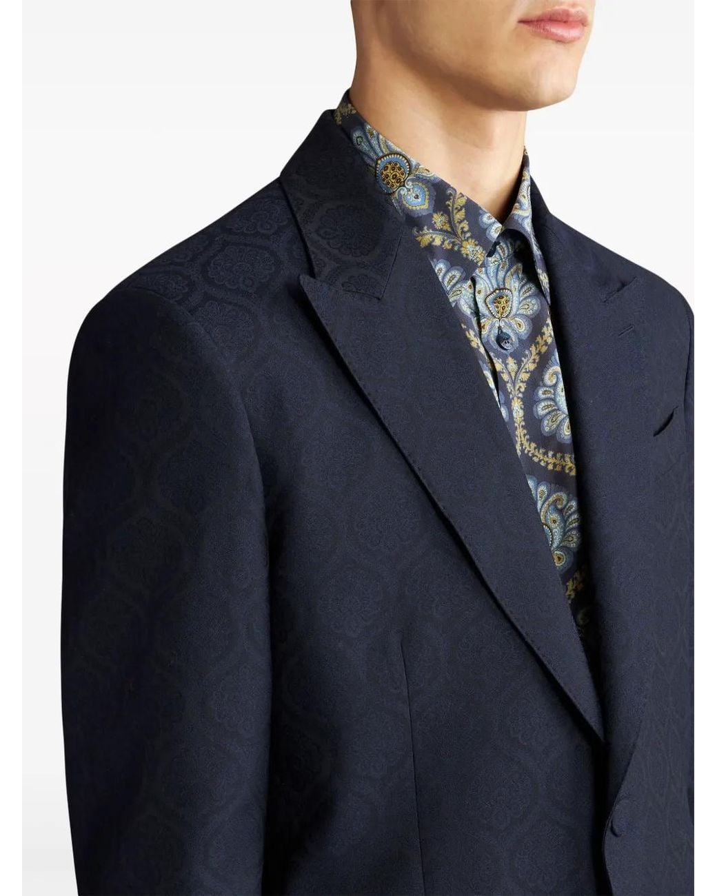 Etro Blue Peak-Lapel Single-Breasted Blazer for men