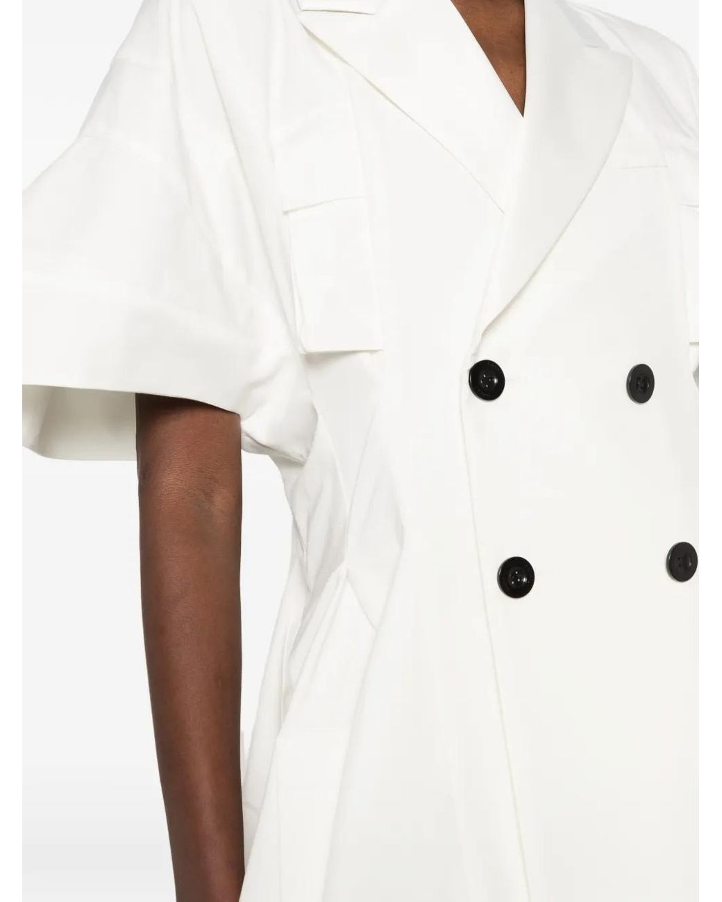 Sacai White Double-Breasted Flared Dress