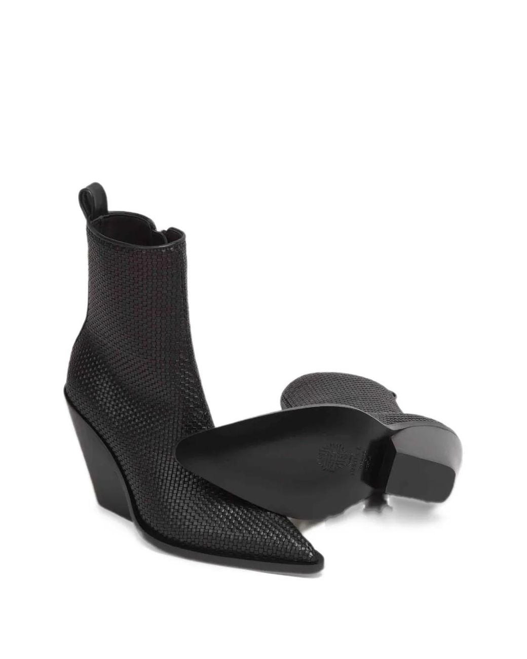 Souliers Martinez Black Woven Leather Ankle Boots