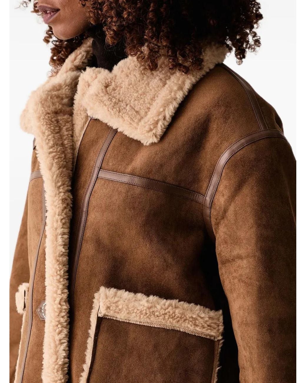 Silvian Heach Blue Aviator Faux-Shearling-Trim Panelled Jacket