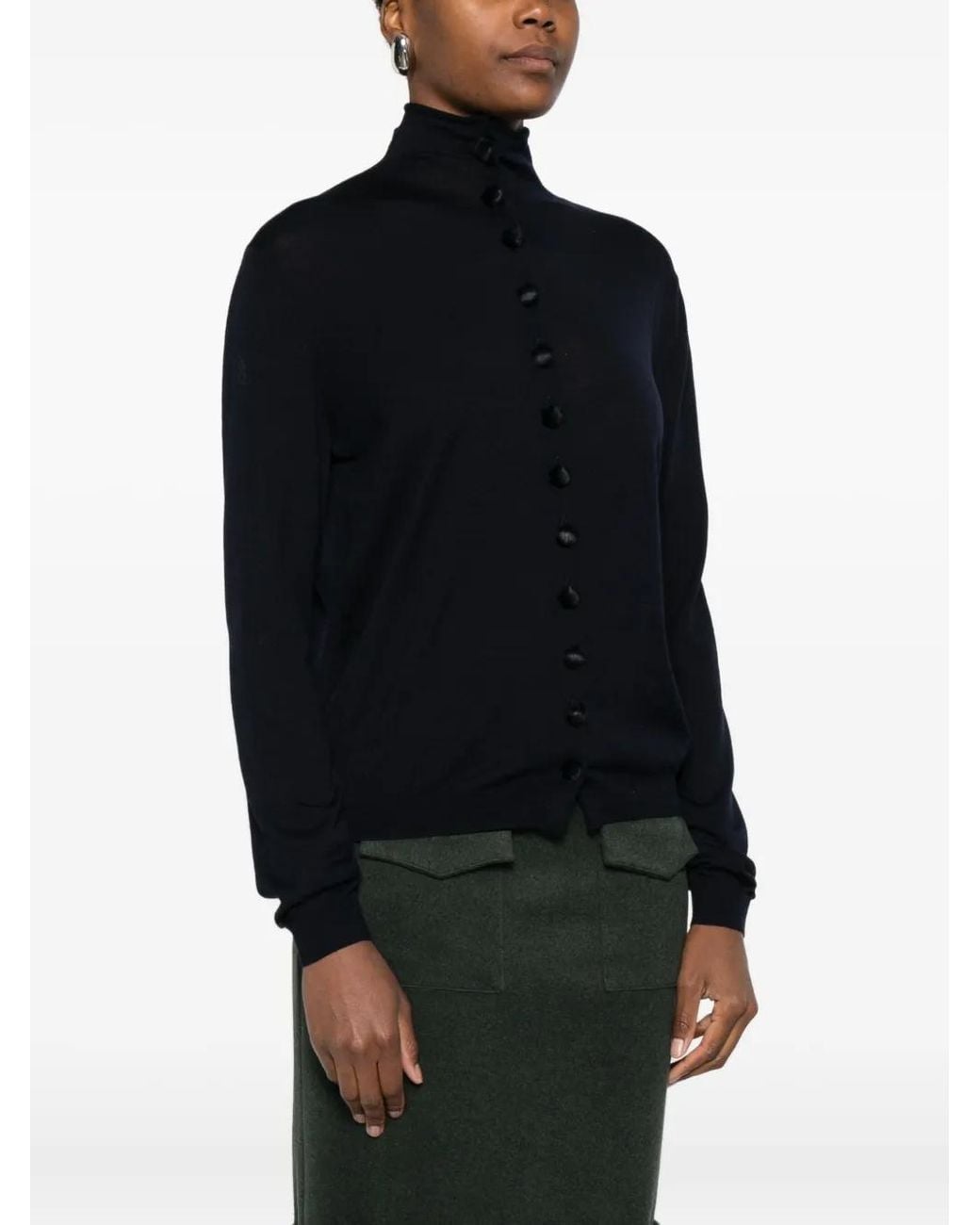 Khaite Black High-Neck Buttoned Cardigan