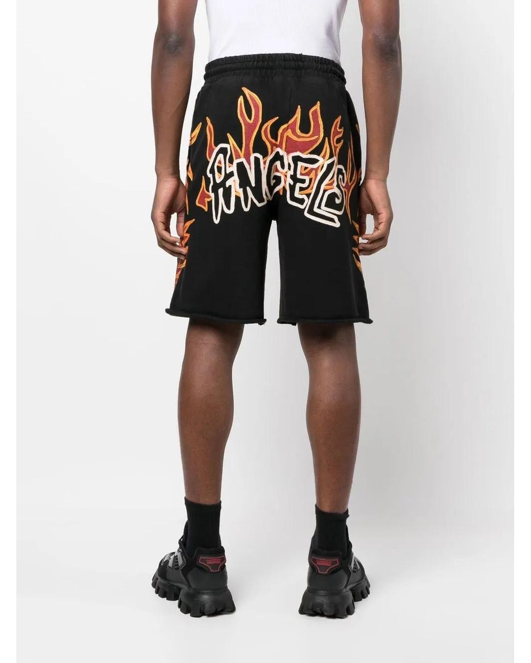 Palm Angels Black Graffiti Flames Logo-Print Shorts for men