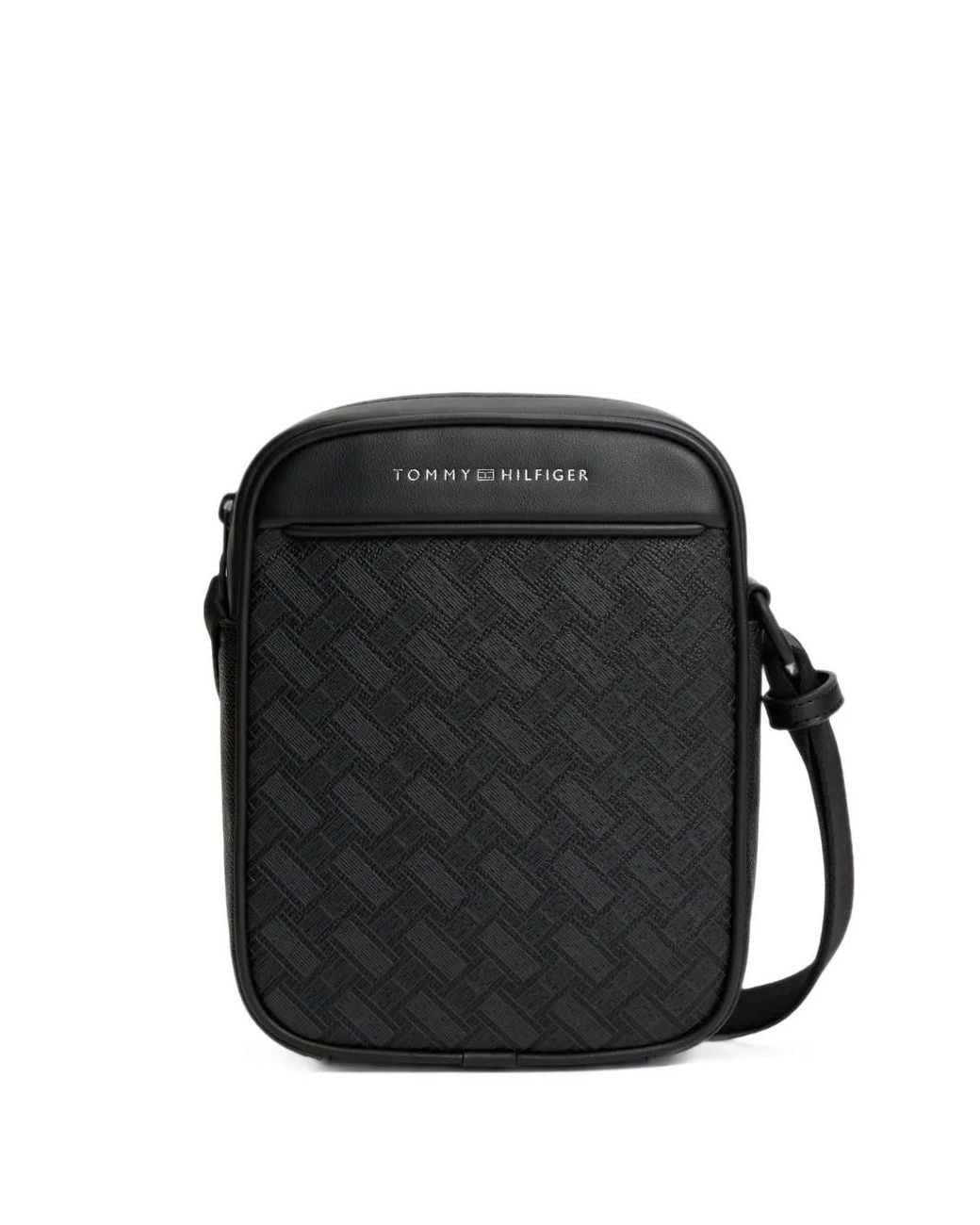 Tommy Hilfiger Black Basket-Weave Logo-Print Shoulder Bag for men