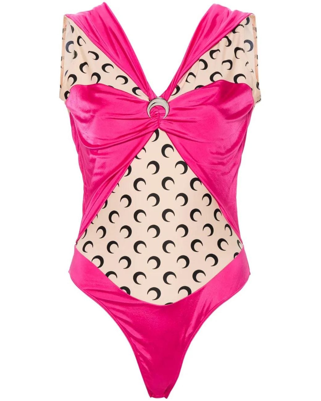 MARINE SERRE Pink Logo-Plaque Panelled Bodysuit