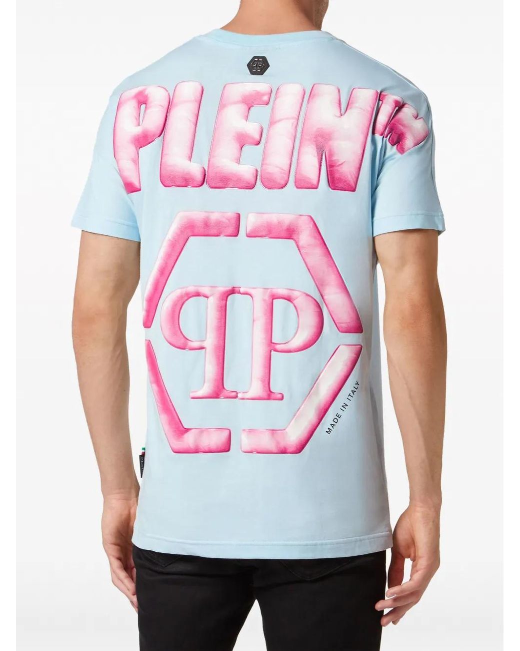 Philipp Plein Blue Hexagon Logo-Print Cotton T-Shirt for men