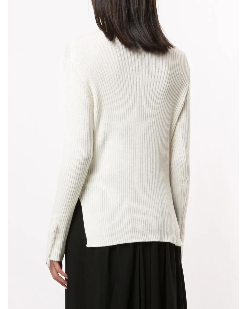 Y's Yohji Yamamoto White Roll-Neck Ribbed-Knit Jumper