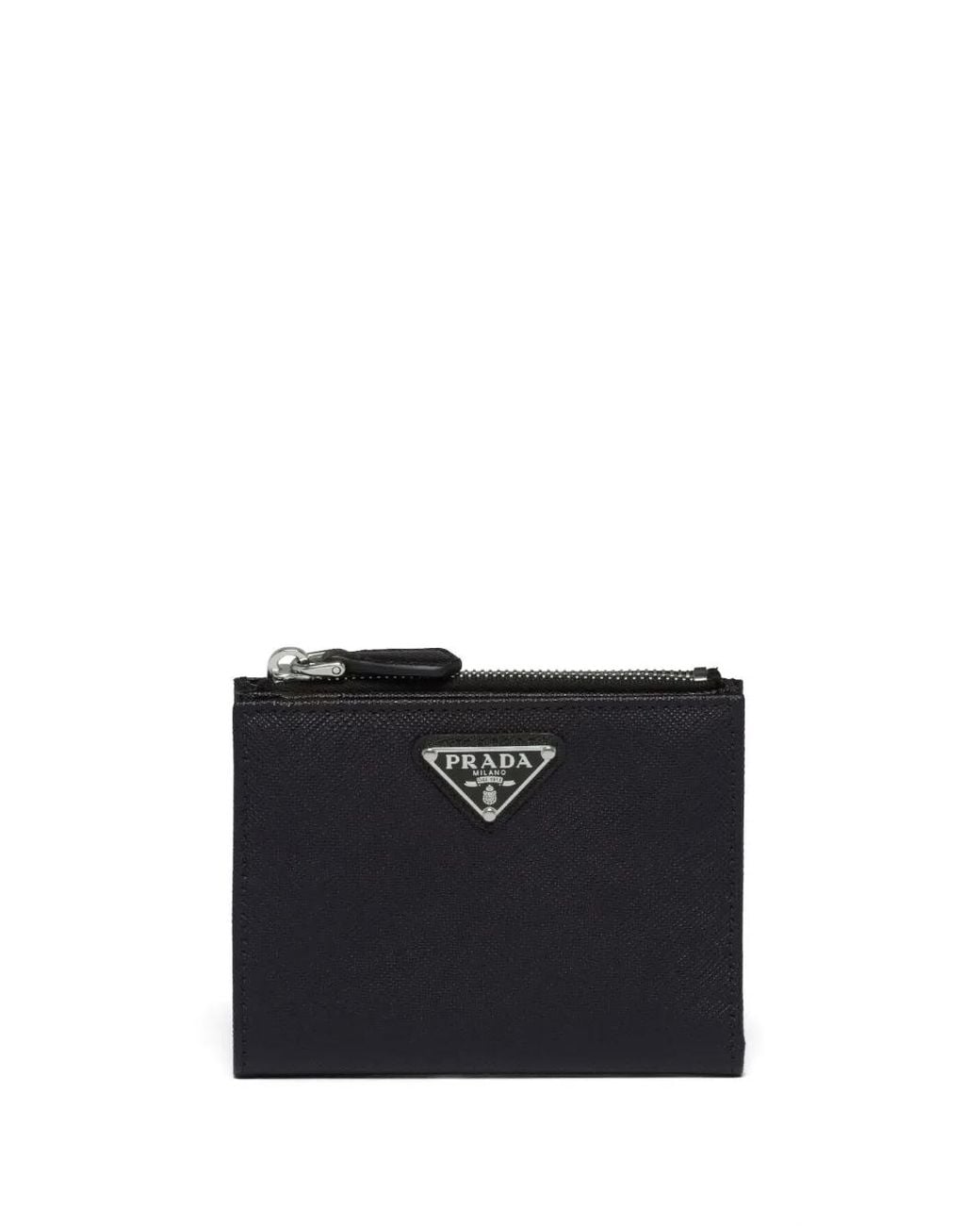 Prada Black Triangle-Logo Saffiano Leather Wallet