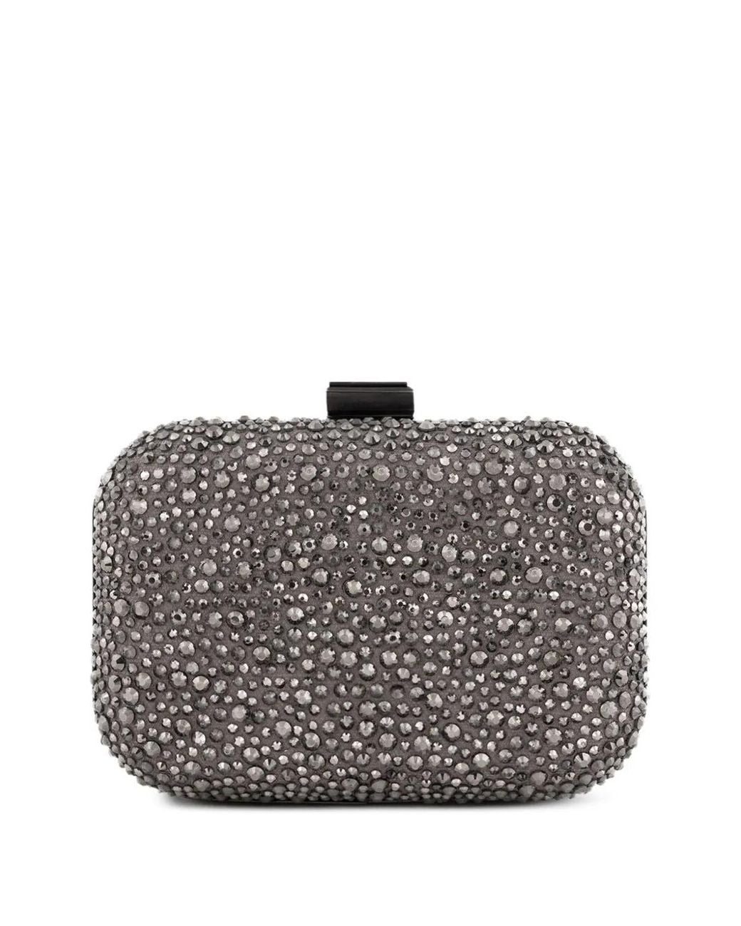 Gemy Maalouf Gray Crystal-Embellished Crepe Clutch Bag