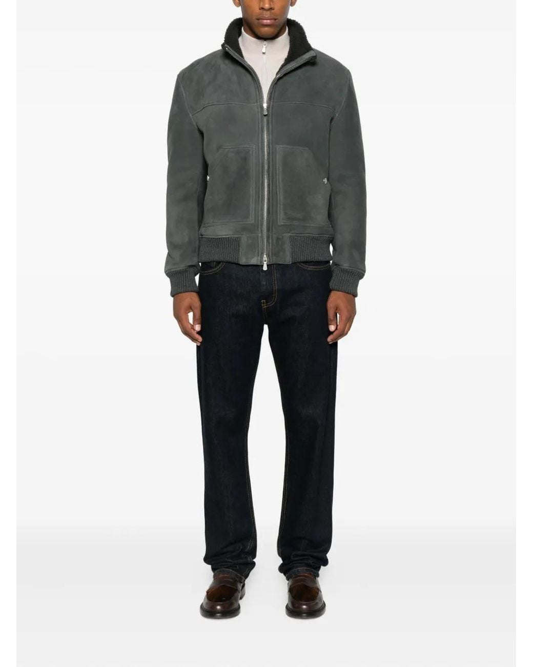 Eleventy Black Zip-Front Shearling Jacket for men