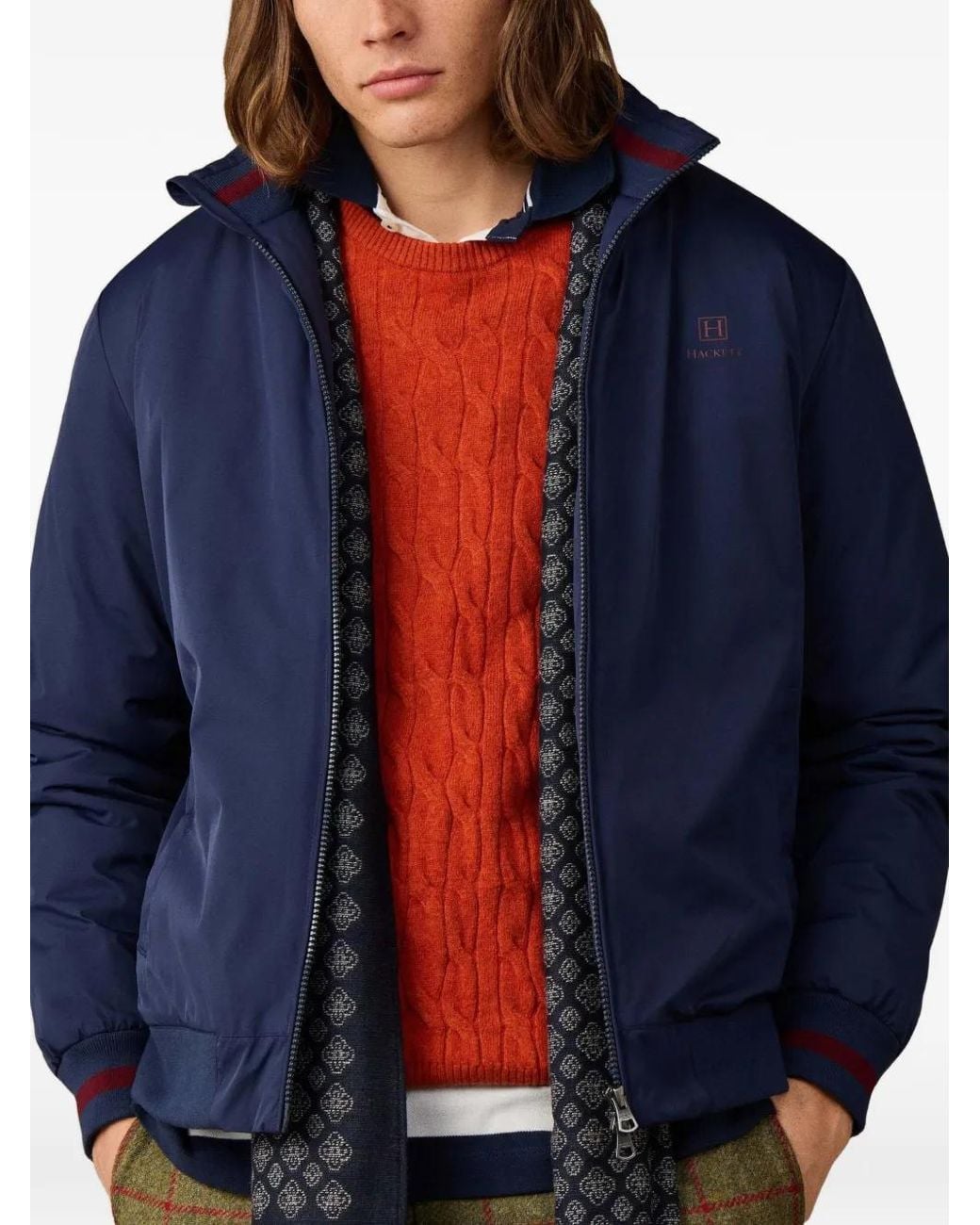 Hackett Blue Logo-Embroidered Blouson Jacket for men