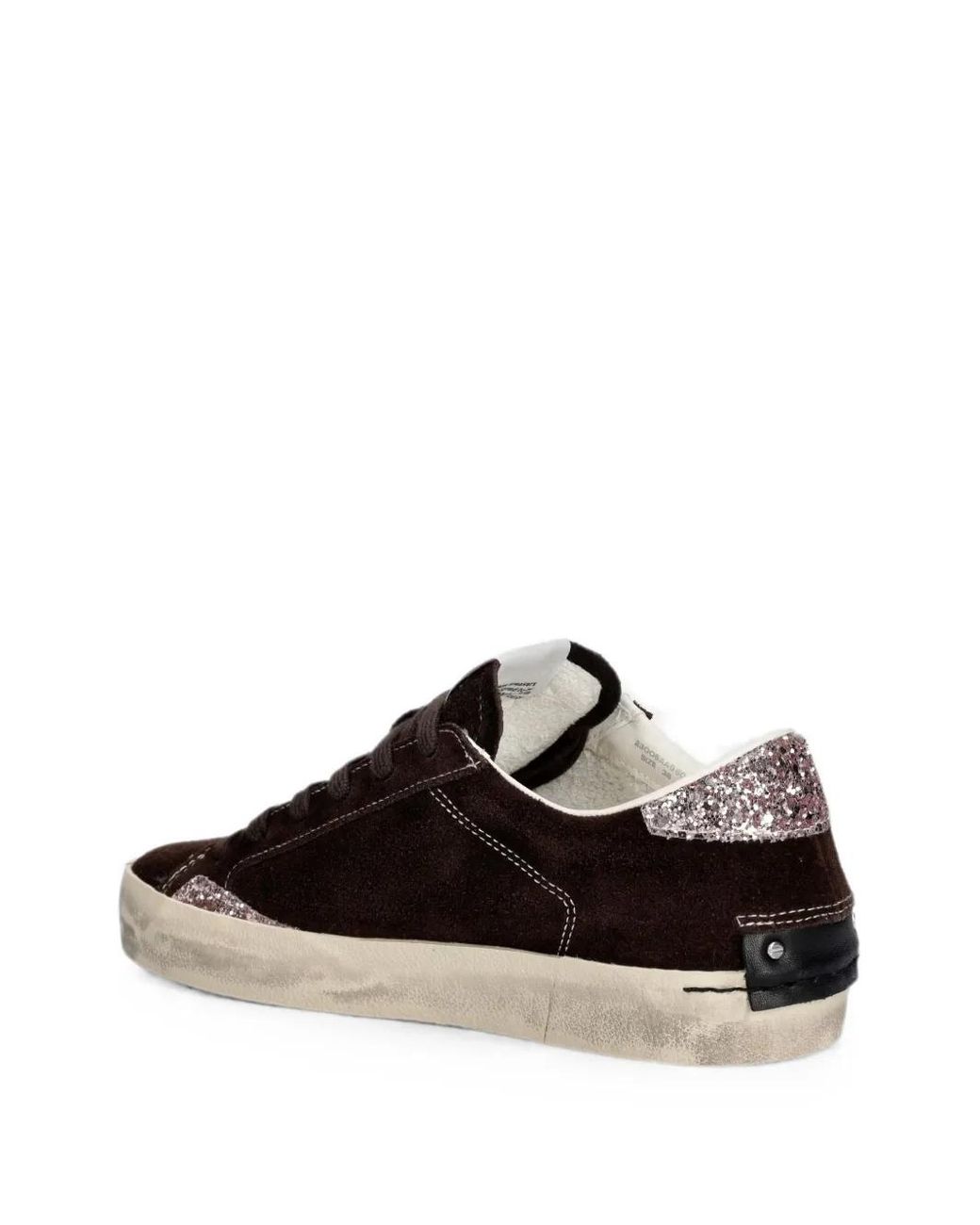 Crime London Black Distressed Glitter-Embellished Suede Sneakers