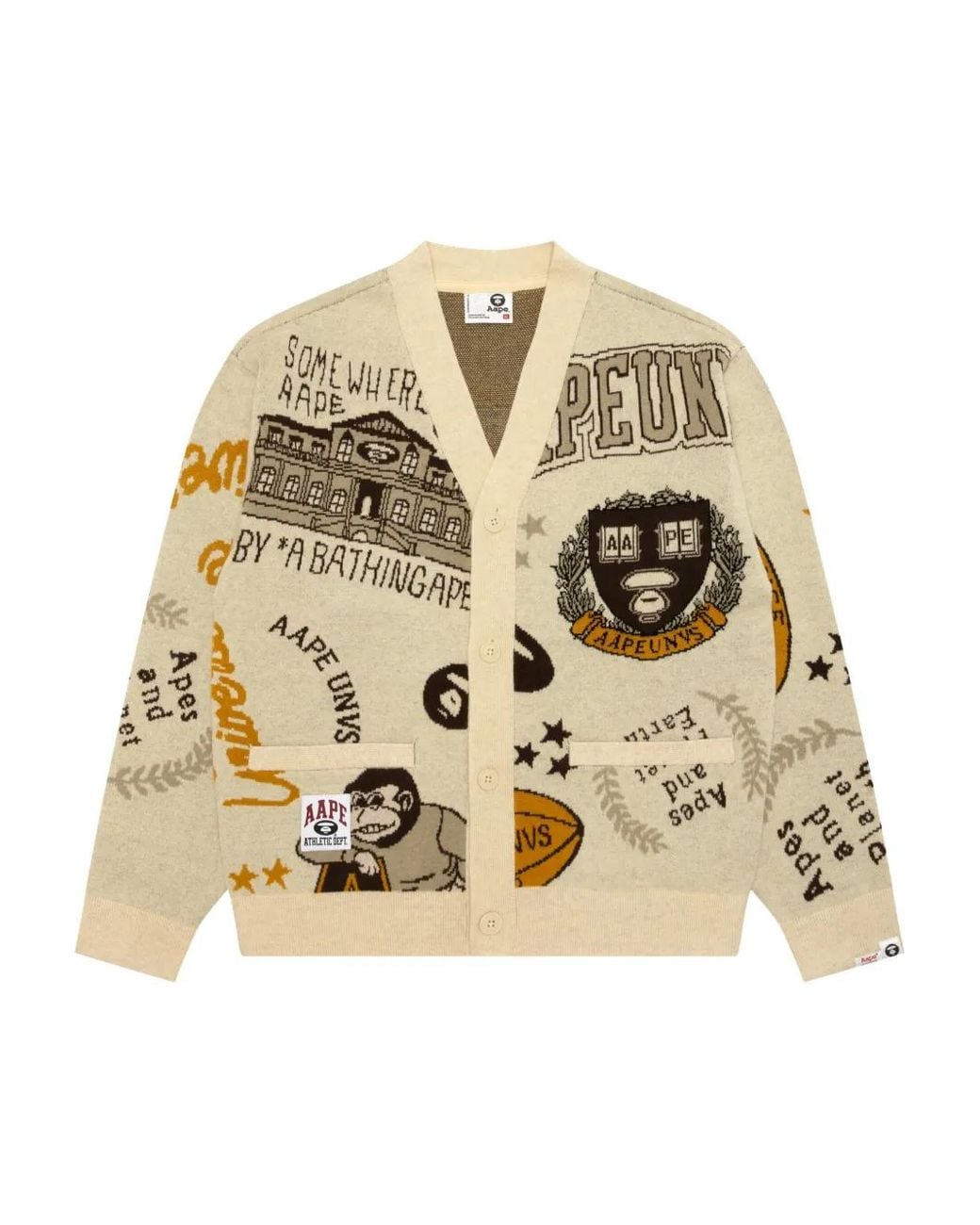 Aape By A Bathing Ape Graphic-Design Buttoned Cardigan in Metallic