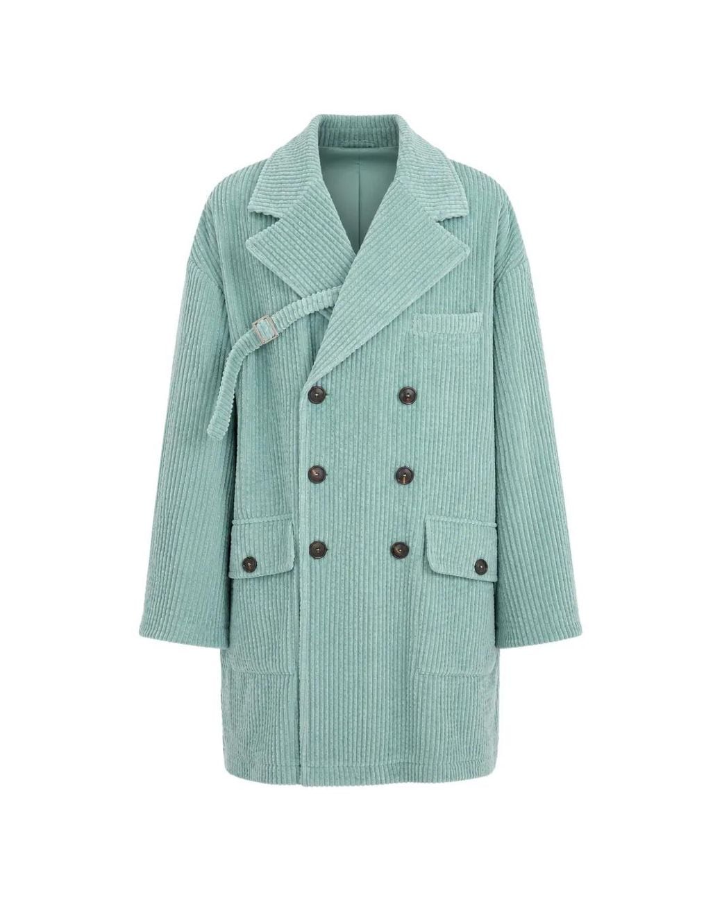Dolce & Gabbana Blue Double-Breasted Corduroy Coat for men