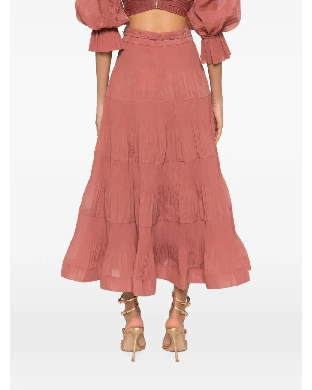 Zimmermann Pink Pleated Tiered Skirt