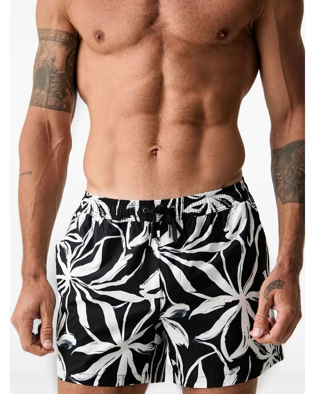Marc O' Polo Black Short De Bain Fleuri À Lien De Resserrage for men