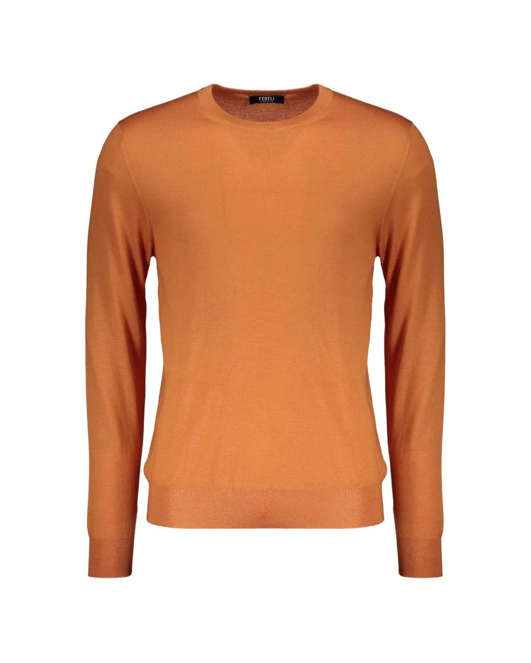 Fedeli Orange Crew-Neck Long-Sleeve Sweater for men