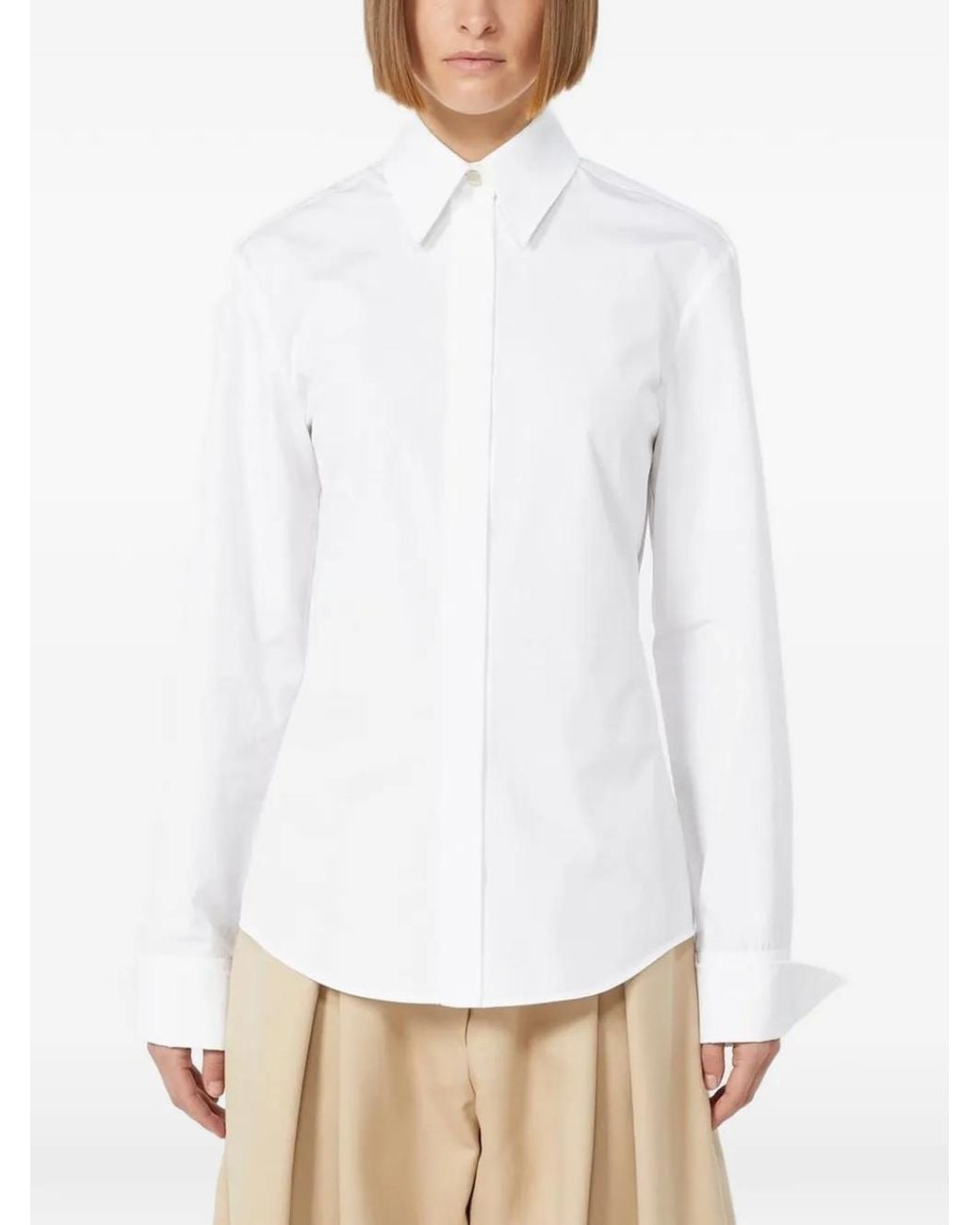 Sportmax White Pointed-Collar Long-Sleeve Shirt