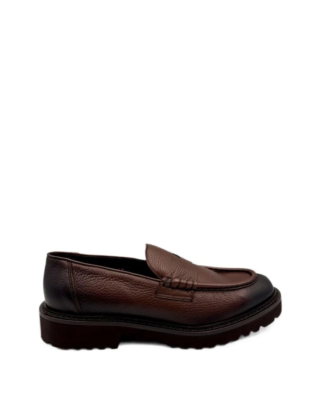 Doucal's Brown Grained Round-Toe Loafers for men