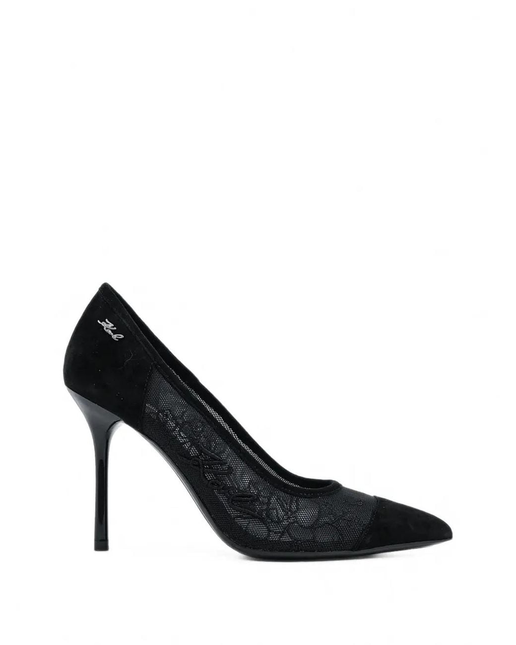 Karl Lagerfeld Black Logo-Embroidered Mesh Pumps