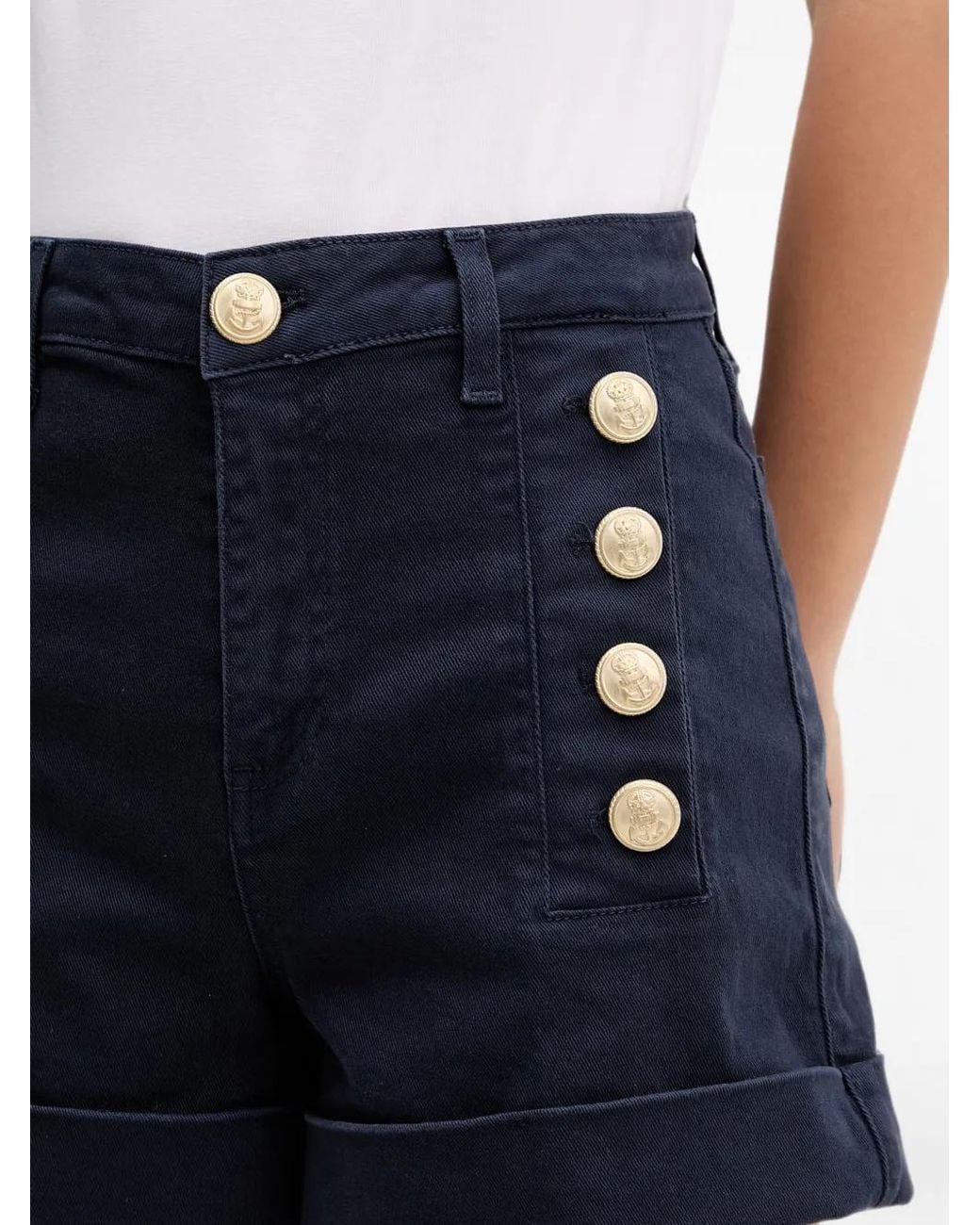 ViCOLO Blue Button-Embellished Turn-Up Denim Shorts