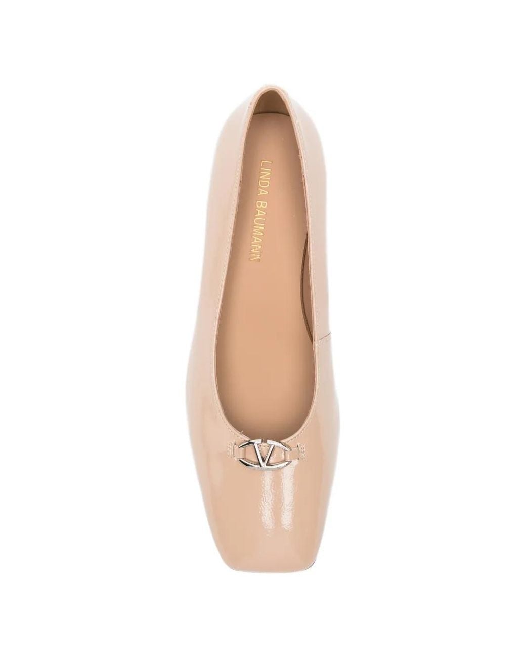 Linda Baumann Natural Patent-Finish Logo-Plaque Pumps