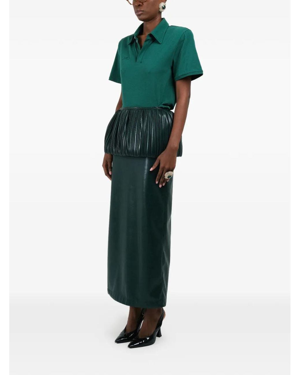 ROWEN ROSE Green Pleated Balloon Maxi Skirt
