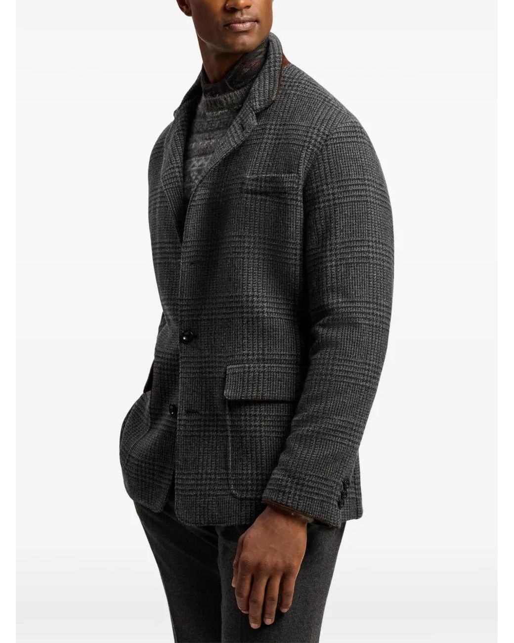 Ralph Lauren Black Glen-Check Suede-Trim Cashmere Jacket for men