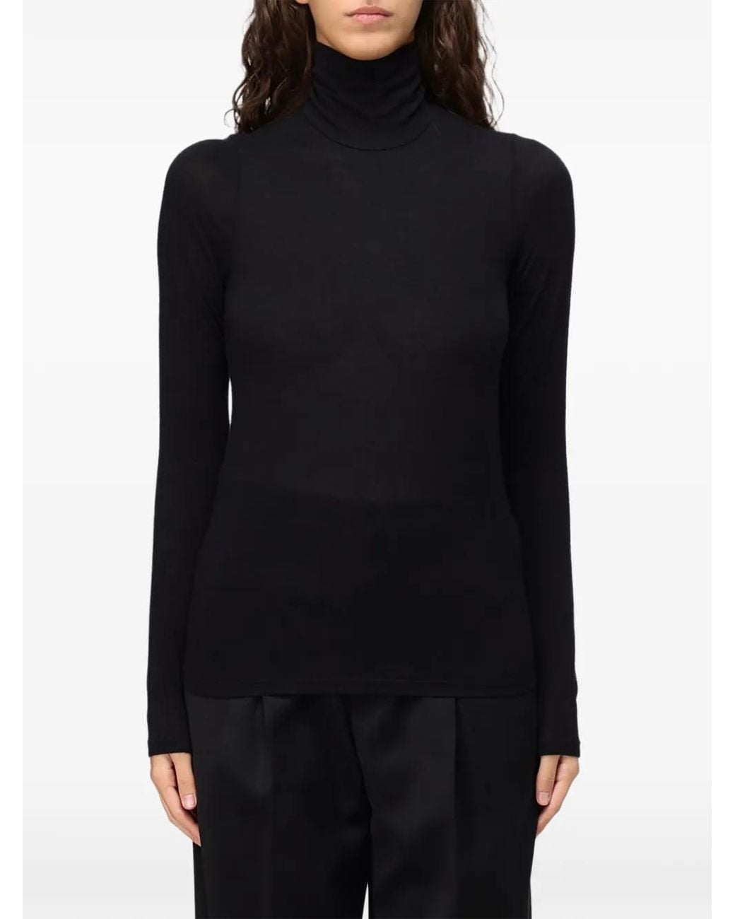 Tela Black Roll-Neck Long-Sleeve T-Shirt