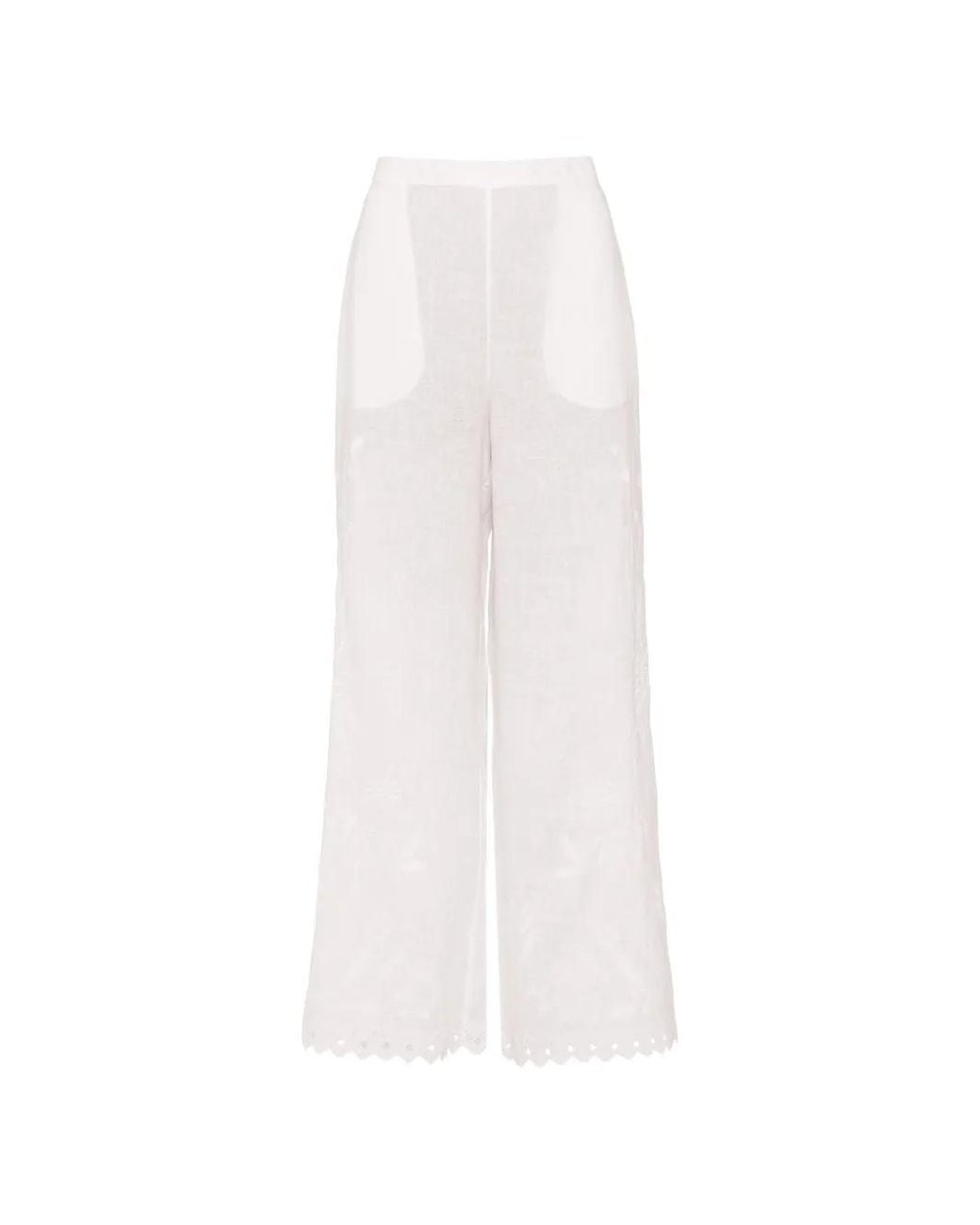 Eres White Albatre Embroidered Linen Trousers