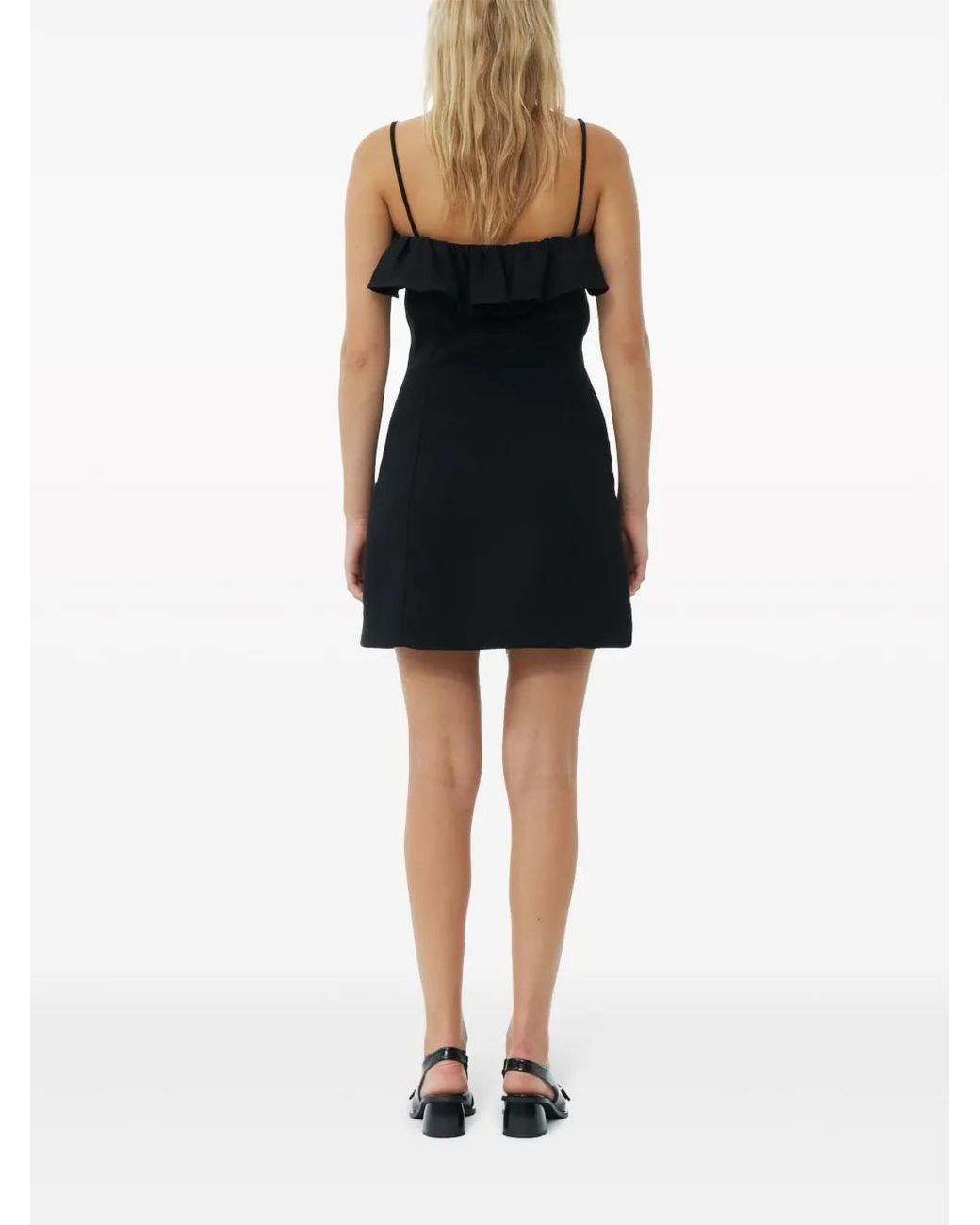 Ganni Black Ruffle-Trim Minidress
