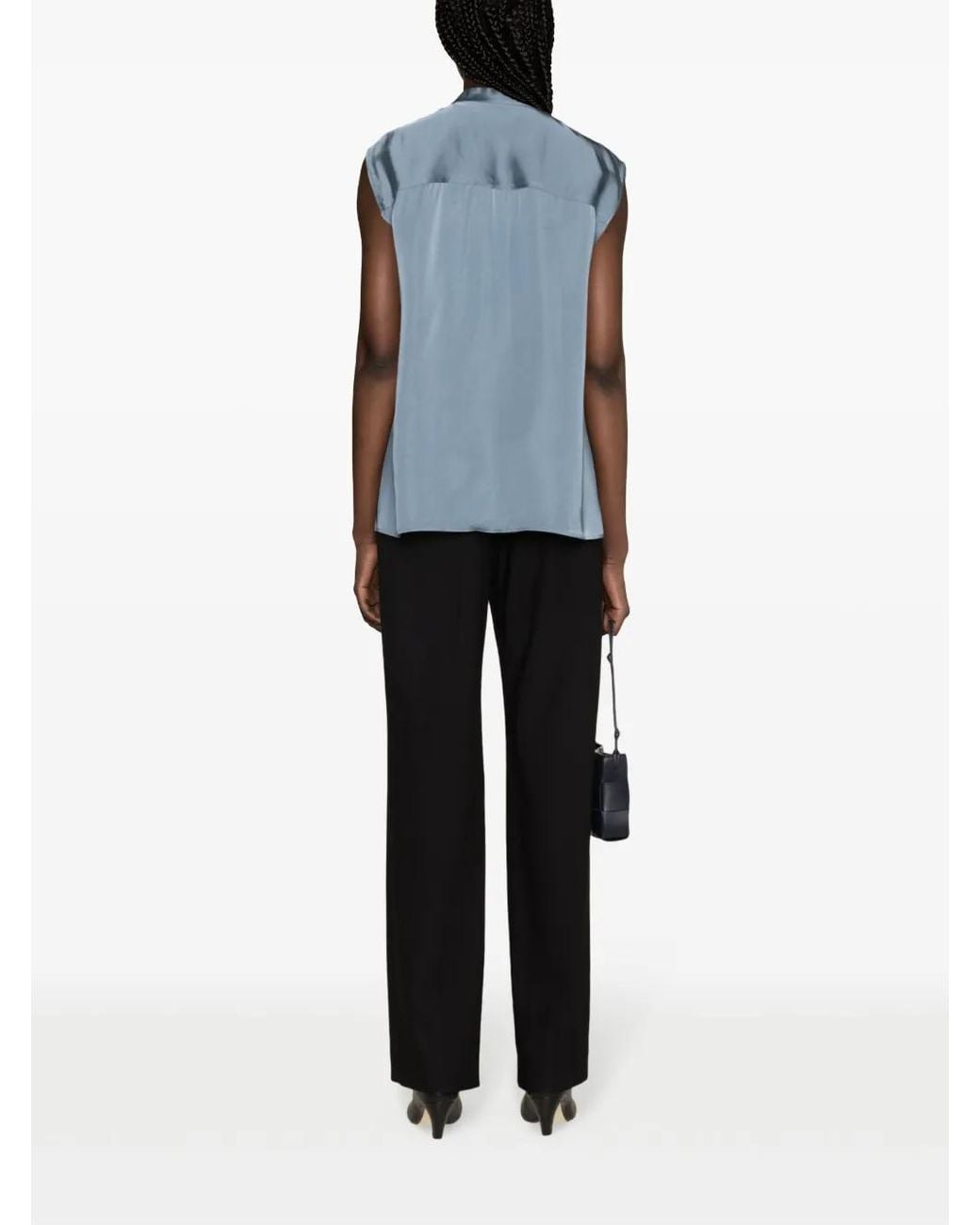 Jil Sander Blue Tie-Fastening Sleeveless Blouse