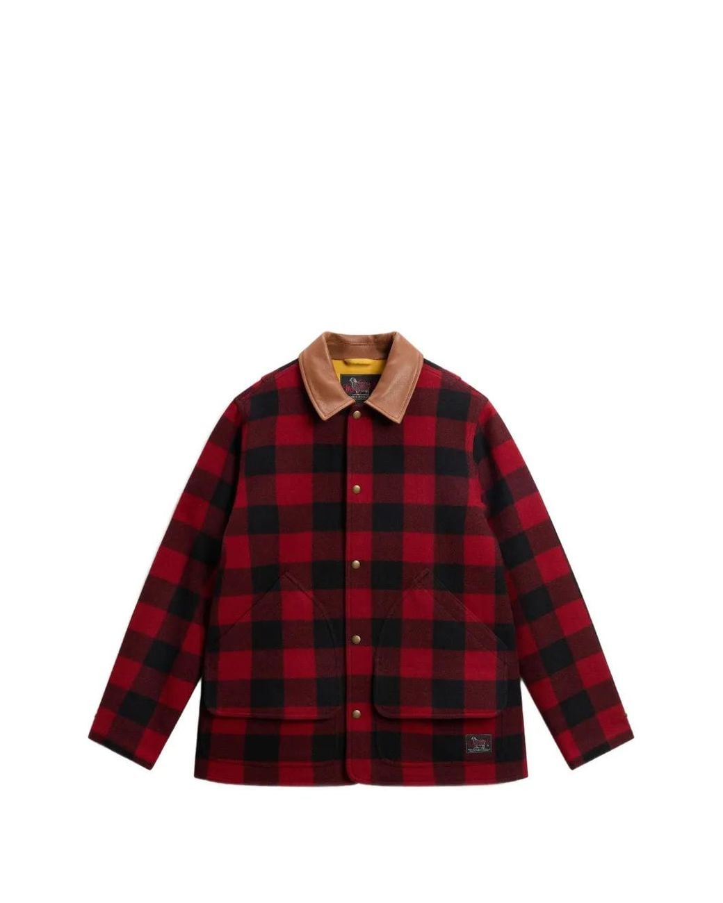 Woolrich Red Buffalo Check Leather-Collar Jacket
