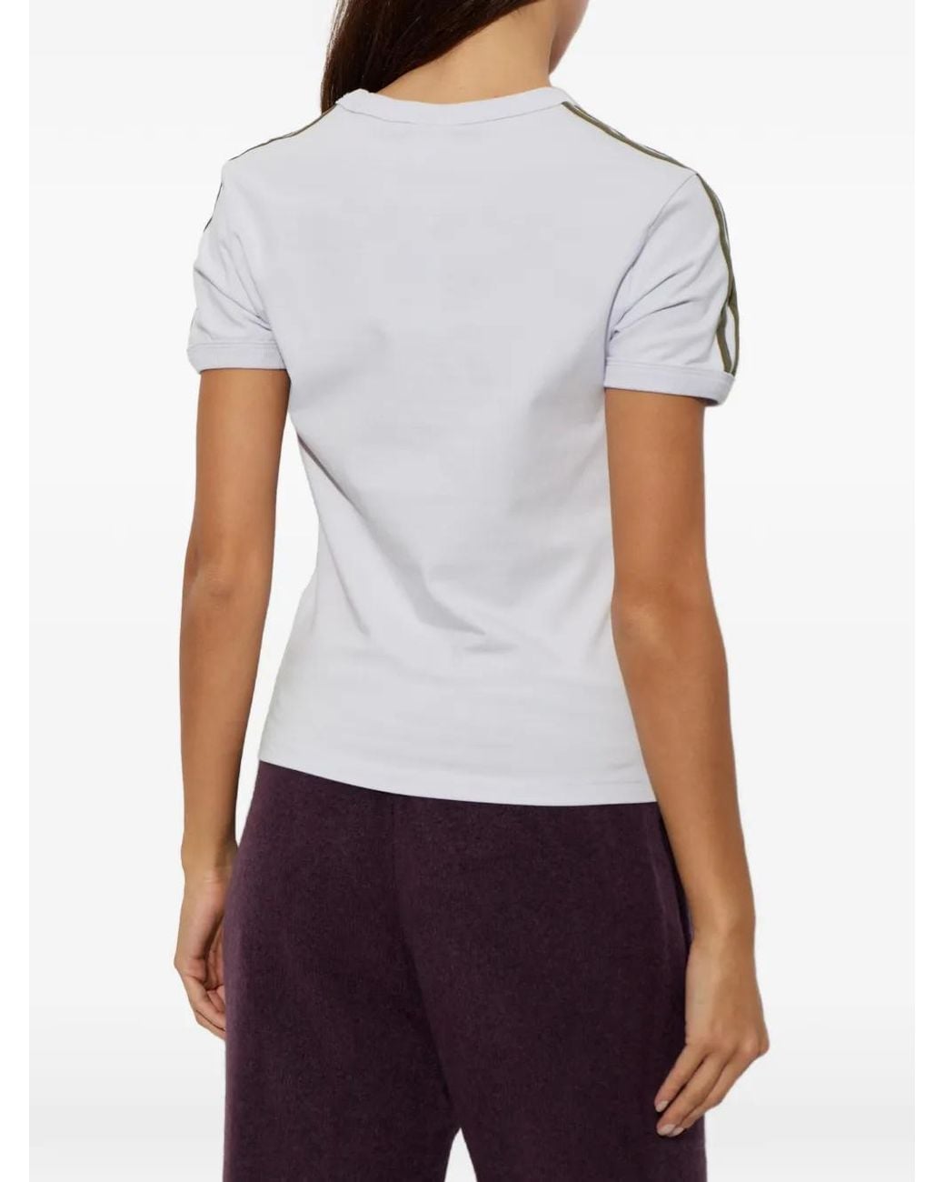 Adidas Gray Logo-Embroidered Stripe-Detail T-Shirt