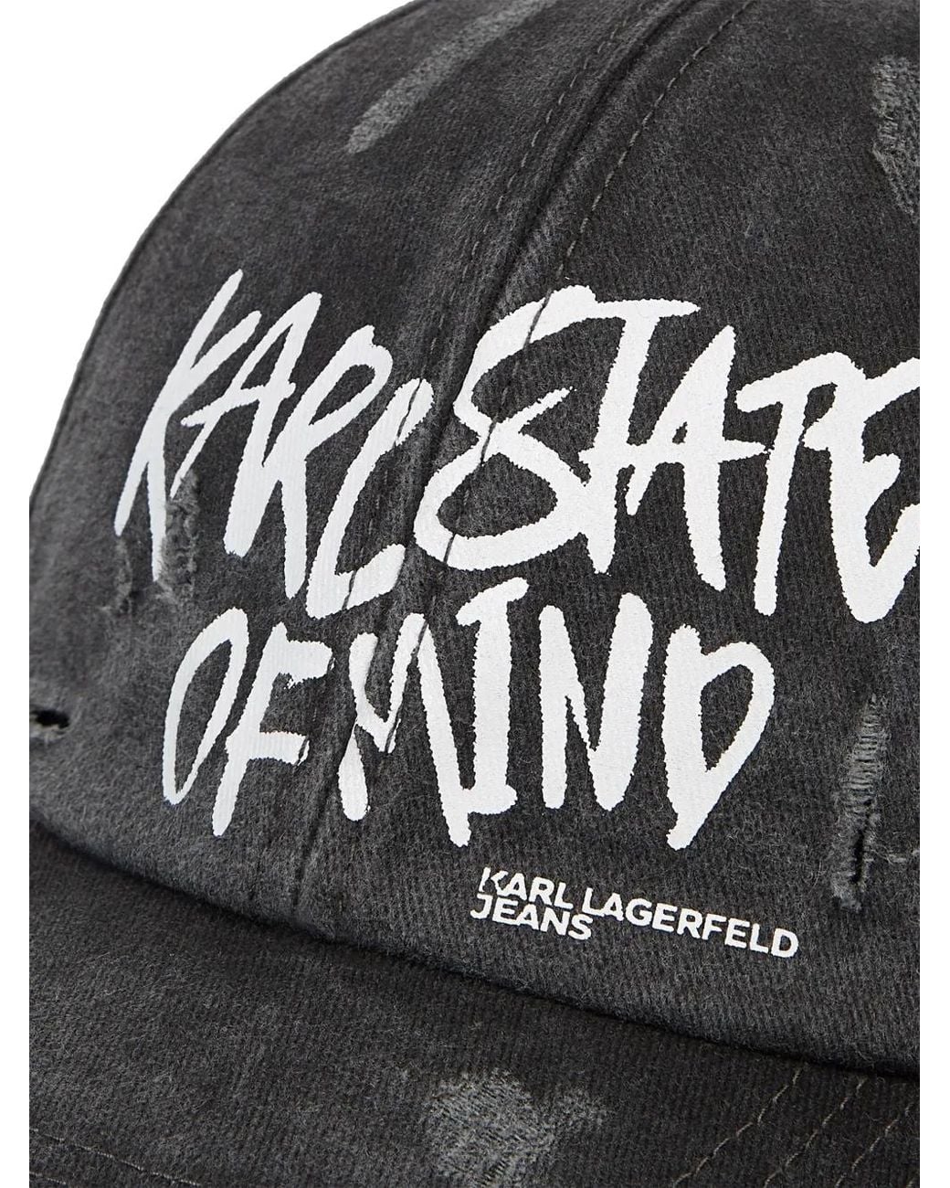 Karl Lagerfeld Black Washed Distressed-Effect Baseball Cap