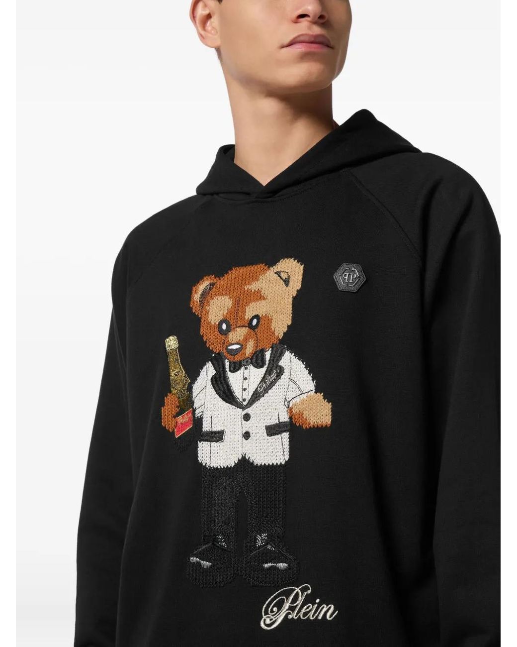 Philipp Plein Black Hoodie Teddy Waiter for men