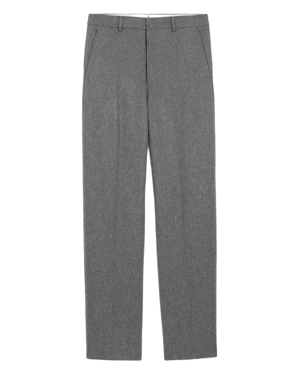 AMI Gray Pressed-Crease Virgin-Wool Trousers for men