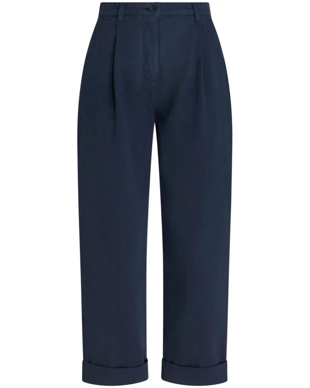 Etro Blue Cropped Herringbone-Pattern Cotton Chinos