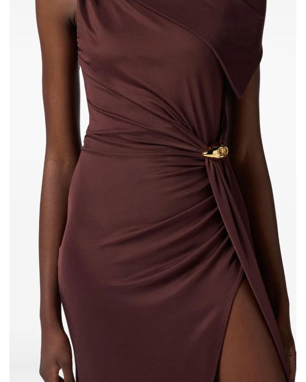 Elisabetta Franchi One-Shoulder Draped Gown in Purple | Lyst