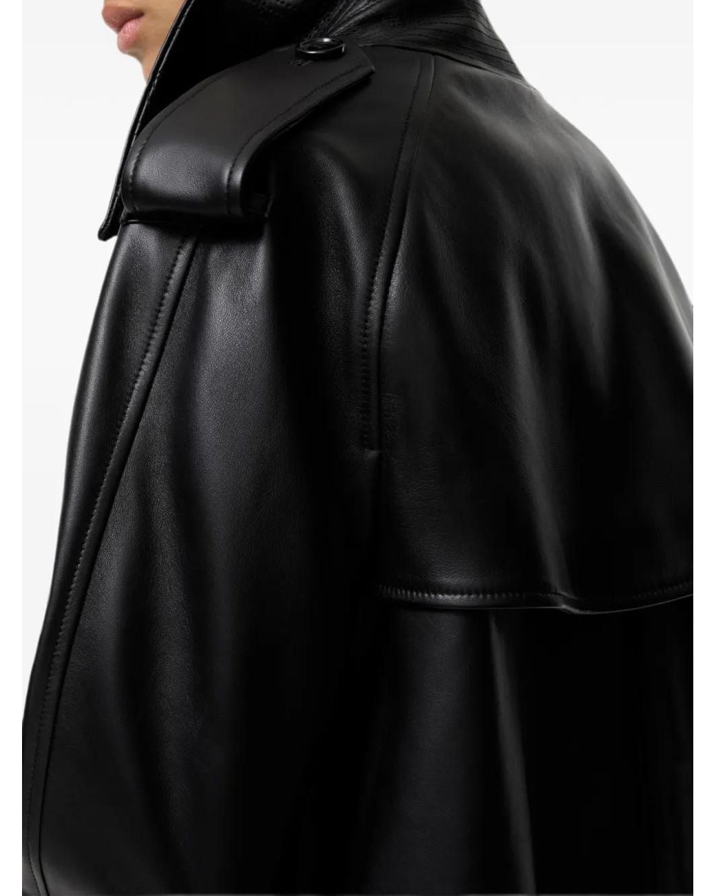 Burberry Black Cropped Leather Trench Jacket