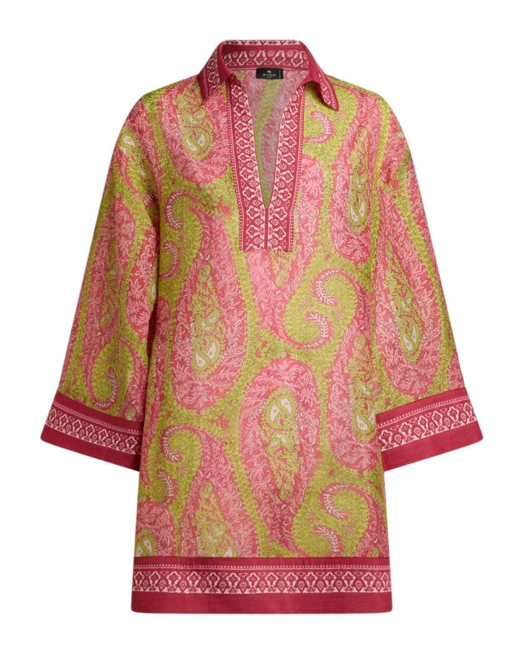 Etro Red Paisley V-Neck Mini Dress