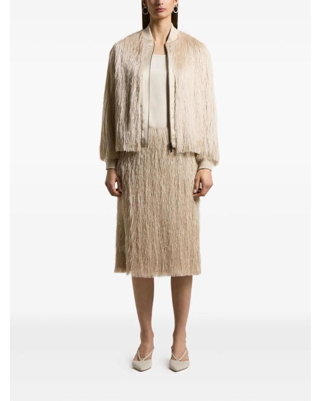 Peserico Natural Fringed Bomber Jacket
