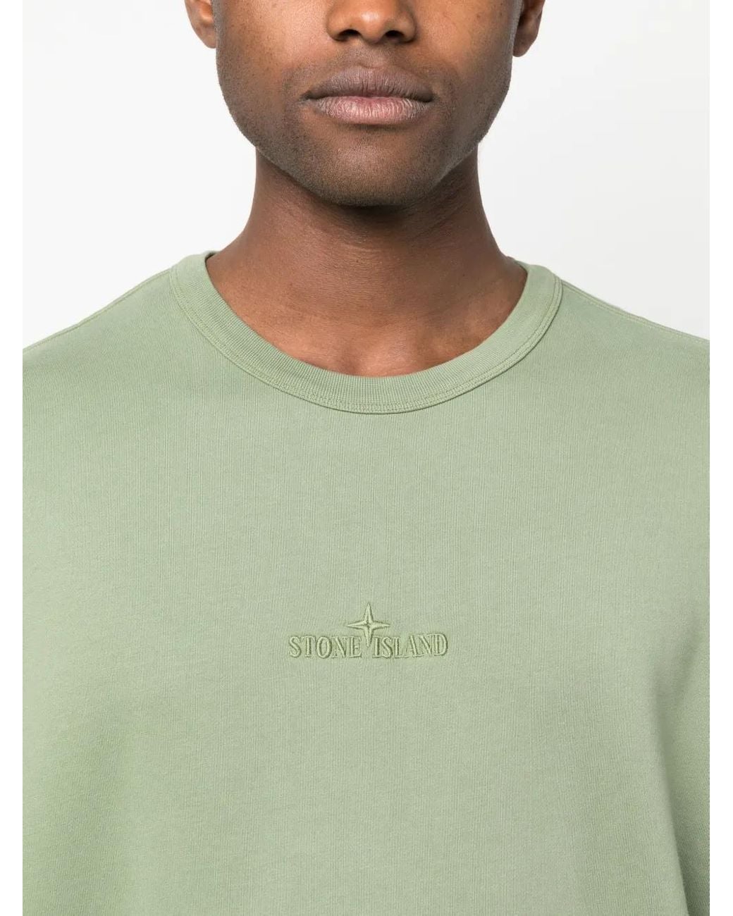 Stone Island Green Embroidered-Logo Cotton Sweatshirt for men