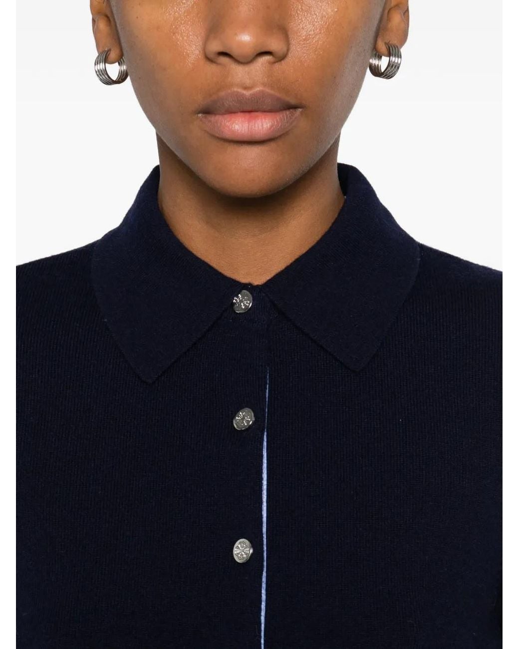 Maje Blue Polo Cardigan With Removable Trims