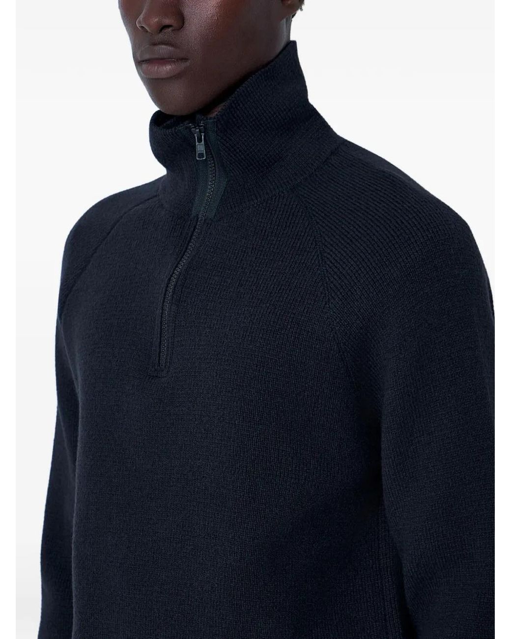 Margaret Howell Blue High-Neck Quarter-Zip Sweater for men