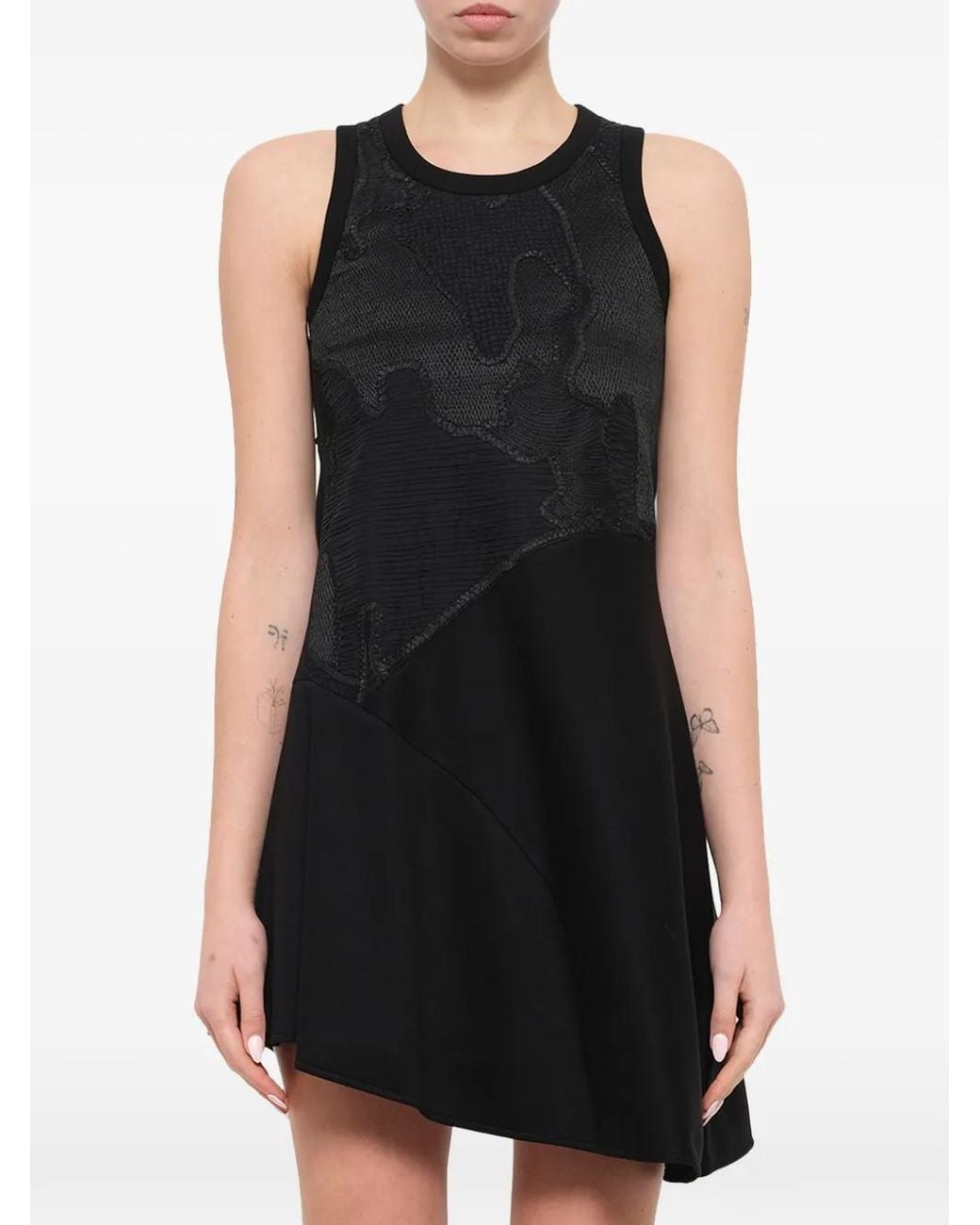 Neil Barrett Black Asymmetric Jacquard-Panel Mini Dress
